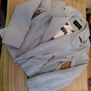 Guess Baby Blue Faux Leather Moto Jacket